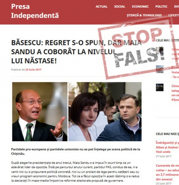 Fals: Traian Băsescu a declarat că Maia Sandu ”a coborât la nivelul” lui Andrei Năstase